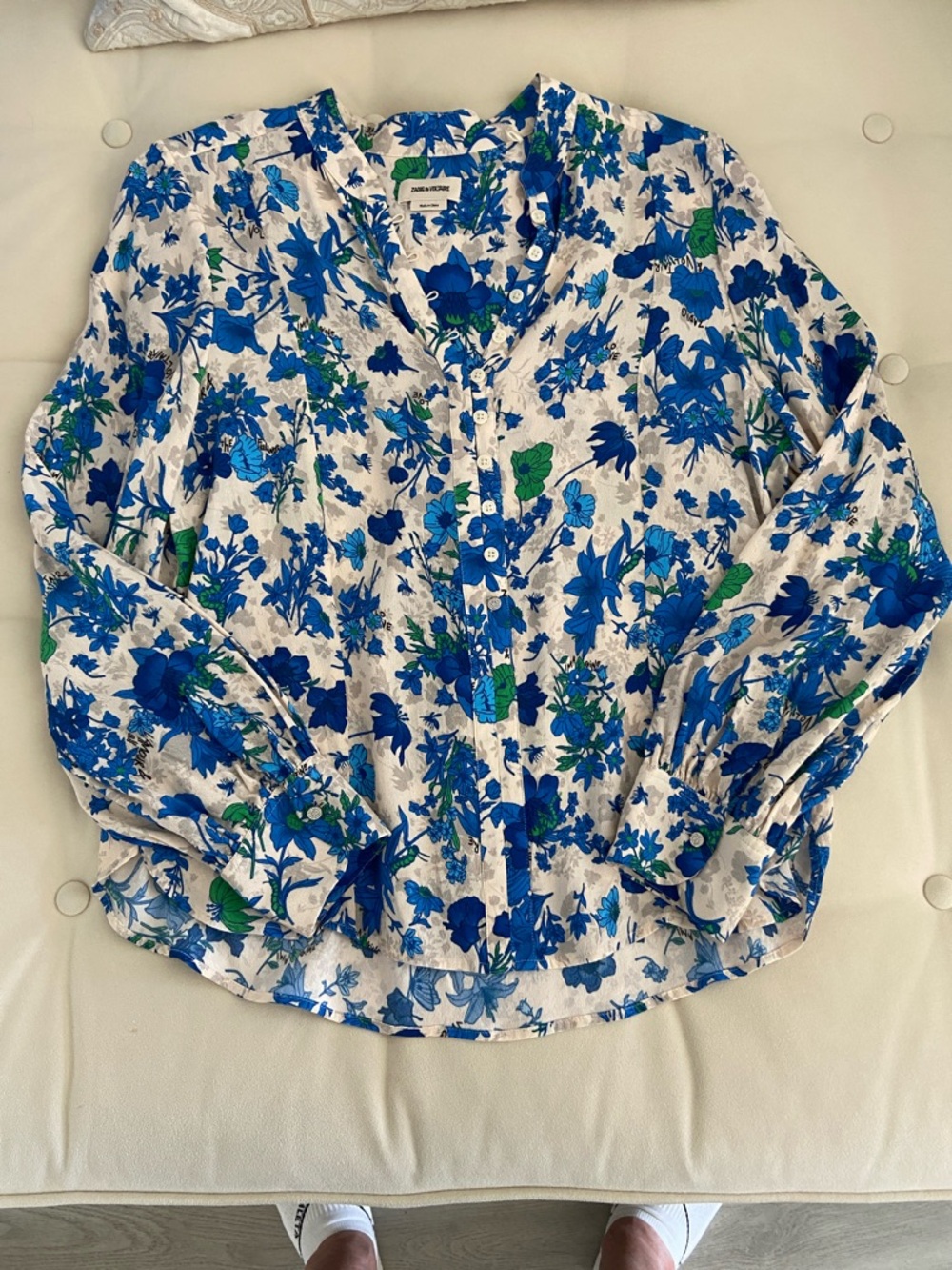 Zadig & Voltaire Blue and Green Floral Button-Up Blouse
